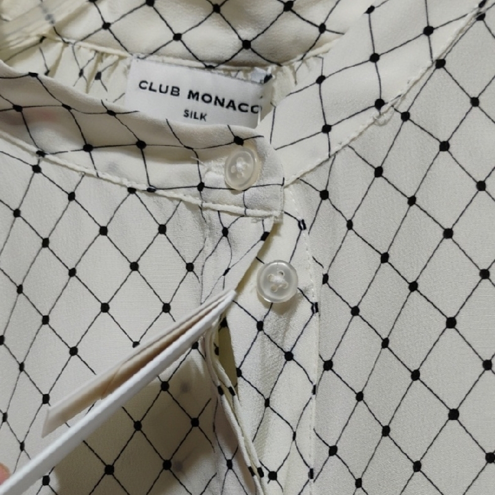 New Club Monaco Popover Silk Tunic Robe Ivory Grid Long Sleeve Tunic Top (BX32) - Picture 13 of 13